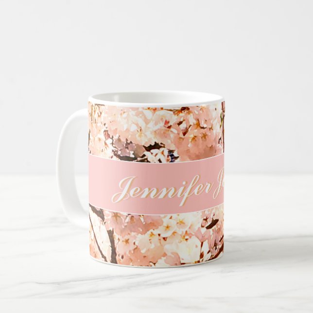 Personalised Pink Floral Name Mug (Front Left)