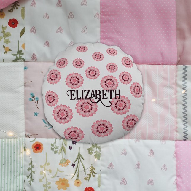 Personalised Pink Floral Pattern Round Pillow (Creator Uploaded)