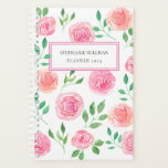 Personalised Pink Floral Planner<br><div class="desc">This pretty floral Planner is decorated with watercolor pink roses and green leaves.
Easily customisable.
Use the Design Tool option to change the text size,  style,  and colour.
Because we create our artwork you won't find this exact image from other designers.
Original Watercolor © Michele Davies.</div>