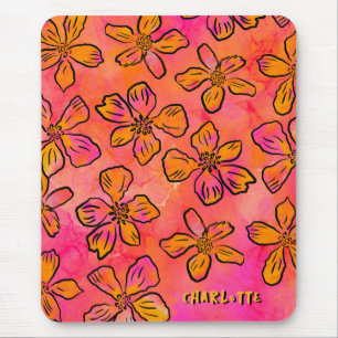 Personalised Pink Floral Pop Art Mouse Mat