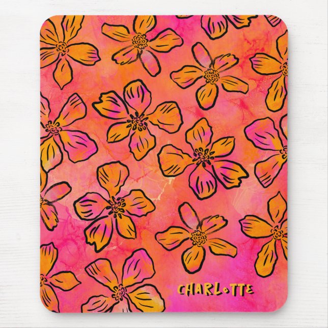 Personalised Pink Floral Pop Art Mouse Mat (Front)
