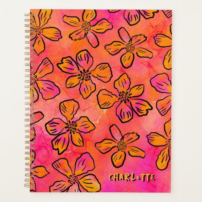 Personalised Pink Floral Pop Art Planner (Front)