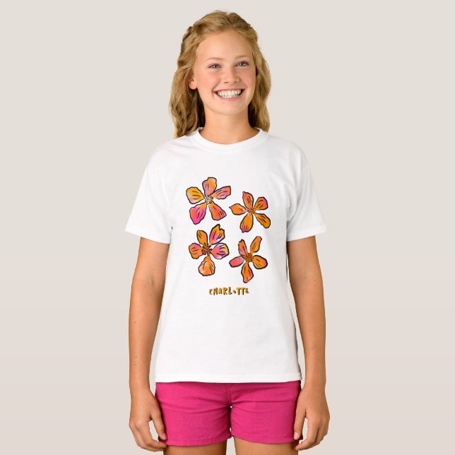 Personalised Pink Floral Pop Art  T-Shirt (Front Full)