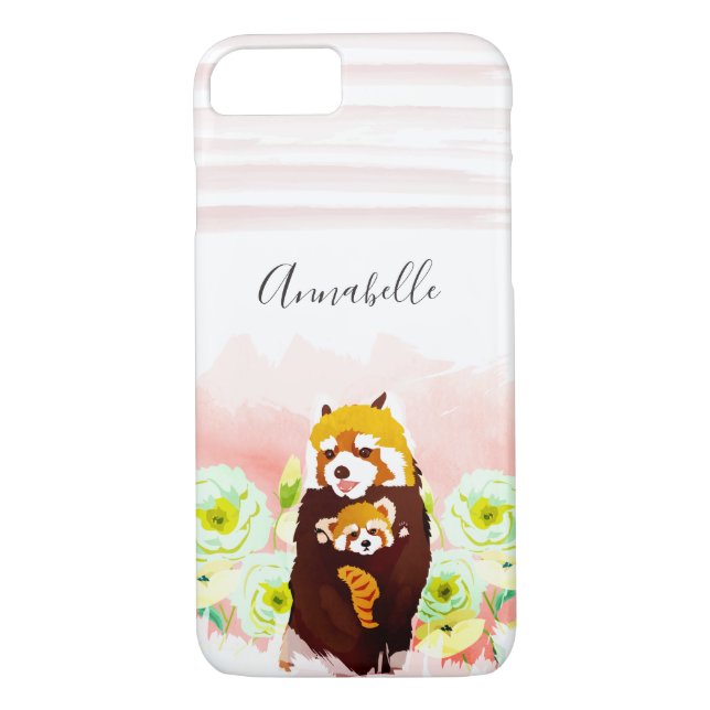 Personalised Pink Floral Red Panda iPhone 8/7 Case (Back)