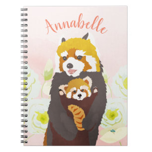Personalised Pink Floral Red Panda Notebook