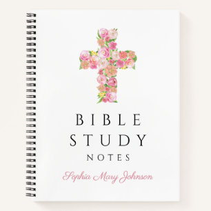 Personalised Pink Floral Religious Cross Notebook