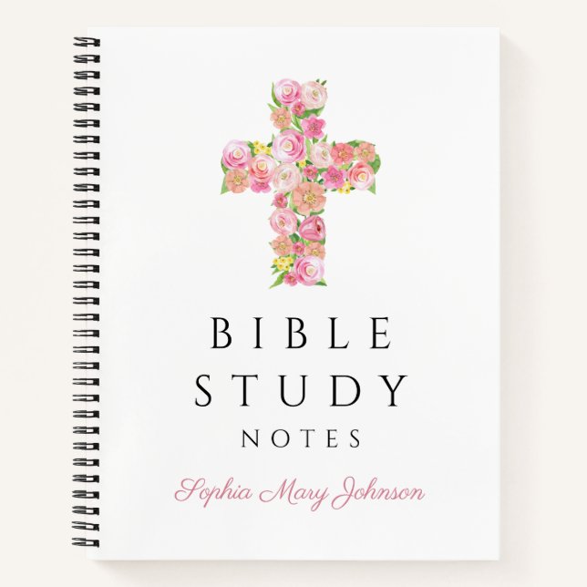 Personalised Pink Floral Religious Cross Notebook (Front)