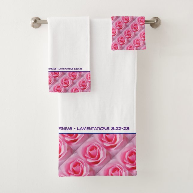 Personalised PINK FLORAL ROSE Christian Scripture Bath Towel Set (Insitu)