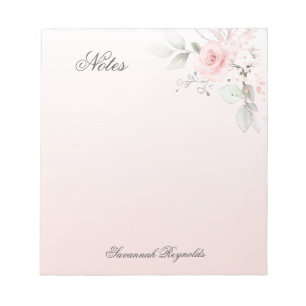 Personalised PINK FLORAL ROSES Notepad