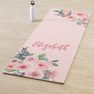 Personalised Pink Floral Roses Yoga Mat