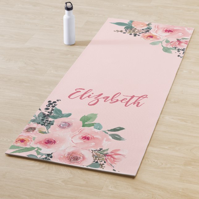Personalised Pink Floral Roses Yoga Mat (In Situ)