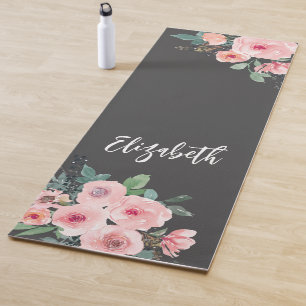 Personalised Pink Floral Roses Yoga Mat
