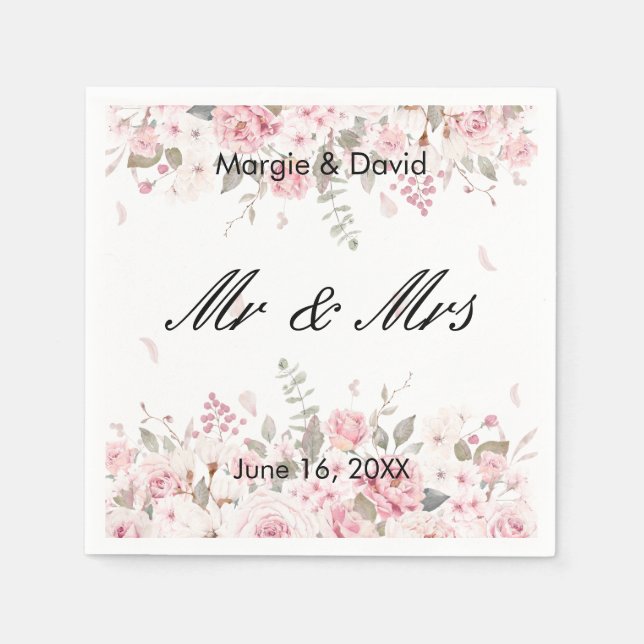 Personalised  Pink Floral Spray Napkin (Front)