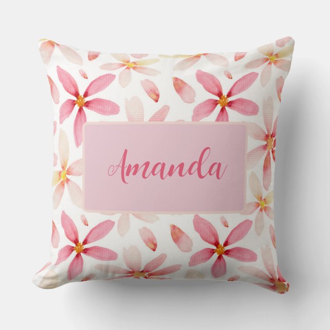 Personalised Pink Floral Throw Pillow (Front)