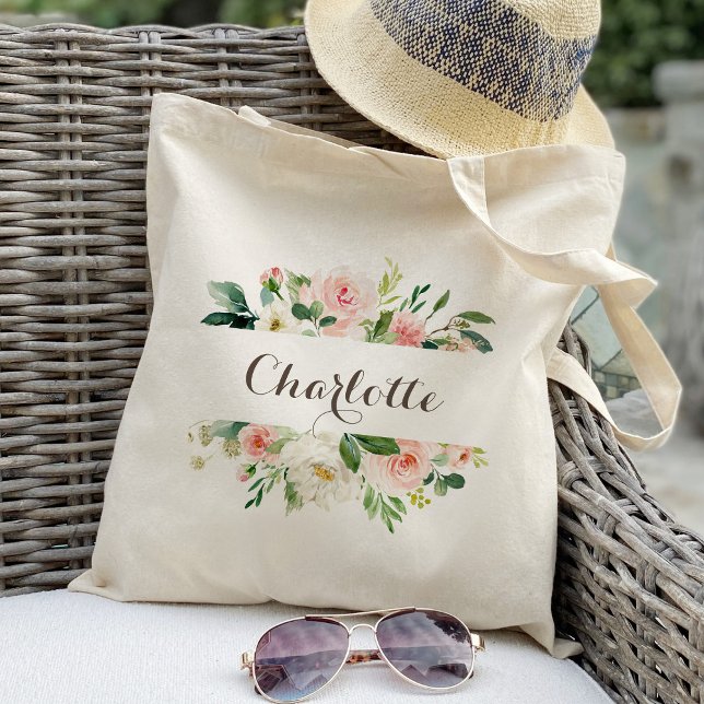 personalised Pink Floral Tote Bag Bridesmaid (Creator Uploaded)