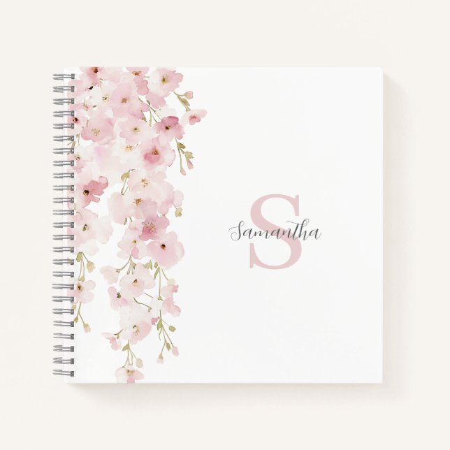Personalised Pink Floral Watercolor Notebook (Front)