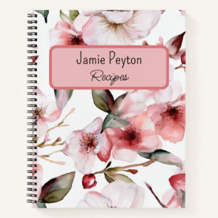Personalised Pink Floral Watercolor Recipe Book
