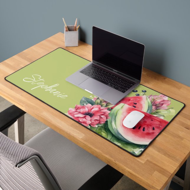 Personalised Pink Floral Watermelon Desk Mat (Office 2)