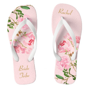 Personalised Pink Floral Wedding Bride Tribe Flip  Flip Flops
