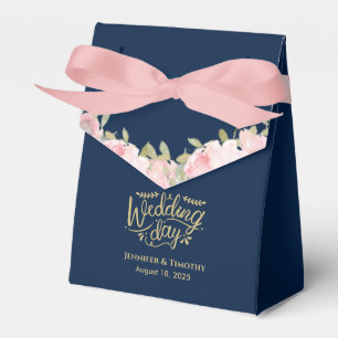 Personalised Pink Floral Wedding Day Navy Blue     Favour Box