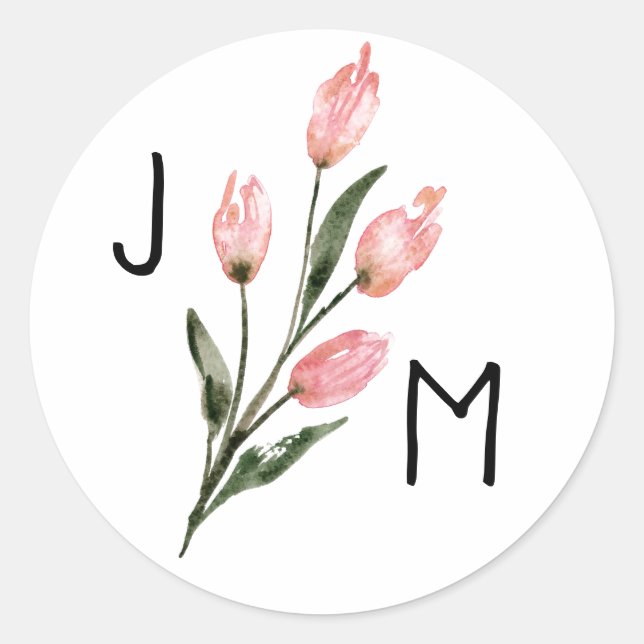 Personalised Pink Floral Wedding Design Classic Round Sticker (Front)