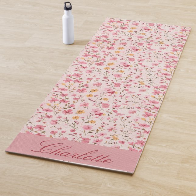 Personalised Pink Floral Yoga Mat (In Situ)