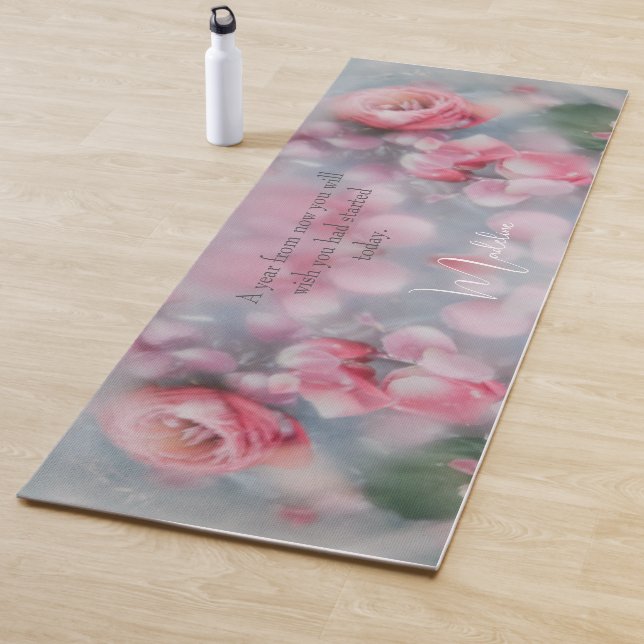 Personalised Pink Floral Yoga Mat - Custom Name (In Situ)