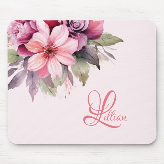 Personalised Pink Flower Mouse Mat (Front)