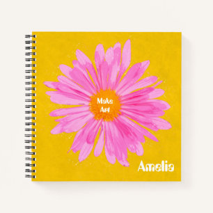 Personalised Pink Flower Painting Notebook