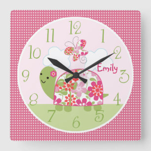 Personalised Pink Flower Turtle/Butterfly Clock