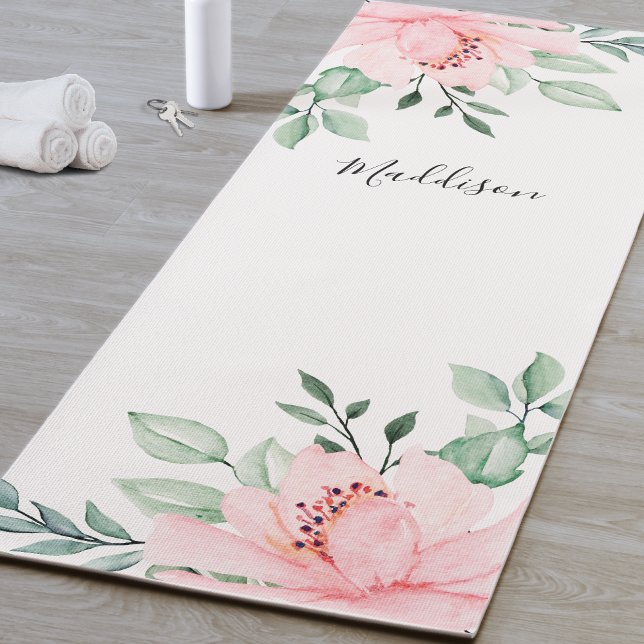 Personalised Pink Flower Yoga Mat (Pink Flower Yoga Mat)
