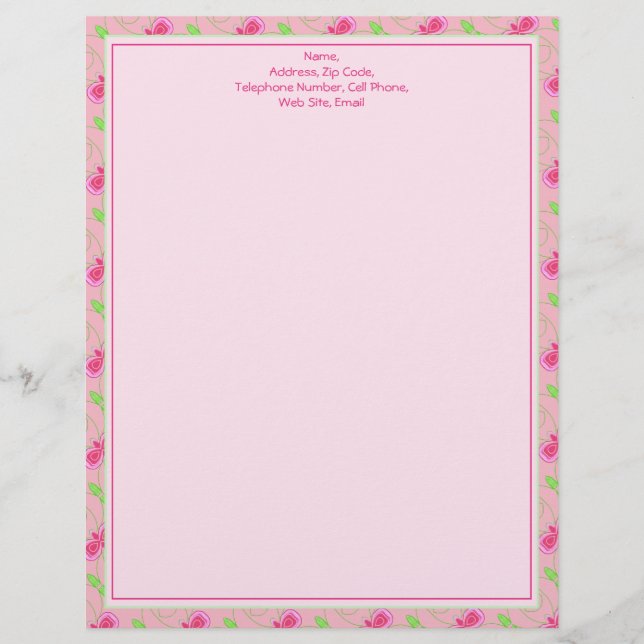 Personalised Pink Flowered Stationary Or Custom Letterhead (Front)