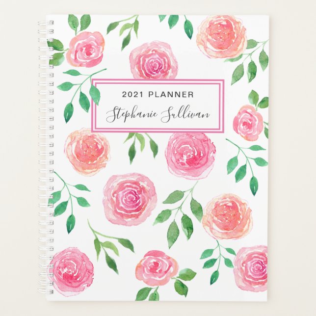 Personalised Pink Flowers  Planner (Front)
