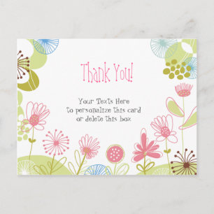 Personalised Pink Flowers Thank You Postcard