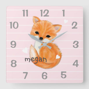 Personalised Pink Fox Nursery Wall Clock