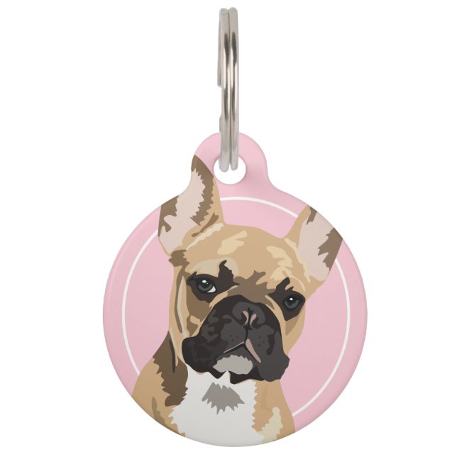 Personalised Pink French Bulldog Dog Name Pet Tag (Front)