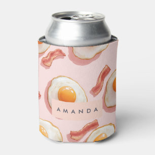 Personalised Pink Fried Eggs and Bacon Pattern Can Cooler