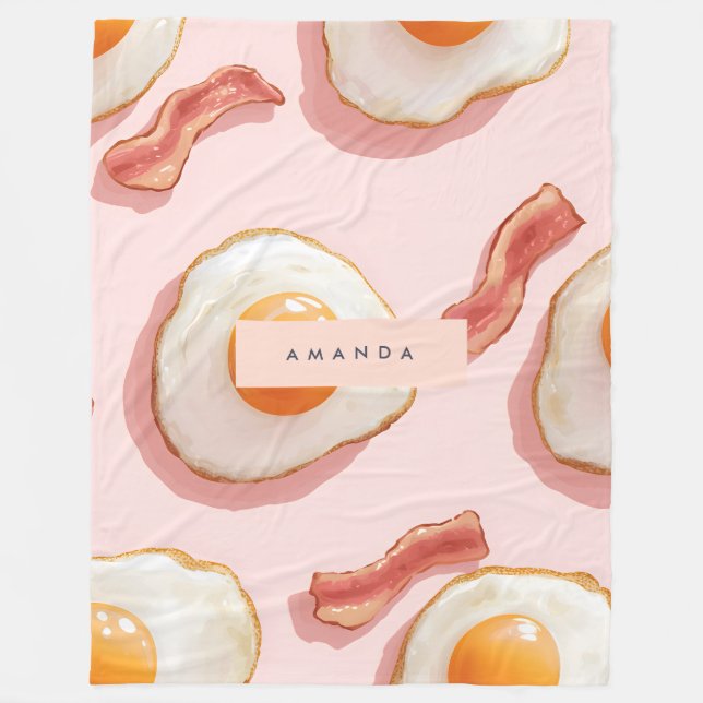Personalised Pink Fried Eggs and Bacon Pattern Fleece Blanket (Front)