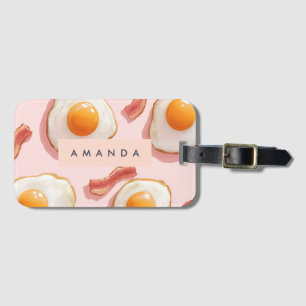 Personalised Pink Fried Eggs and Bacon Pattern Luggage Tag