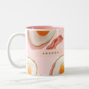 Personalised Pink Fried Eggs and Bacon Pattern Two-Tone Coffee Mug