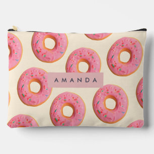 Personalised Pink Frosted Doughnut Pattern Accessory Pouch
