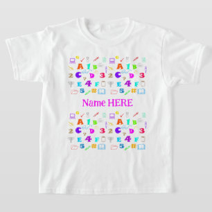 Personalised Pink, Fun Kids Colourful School Items T-Shirt