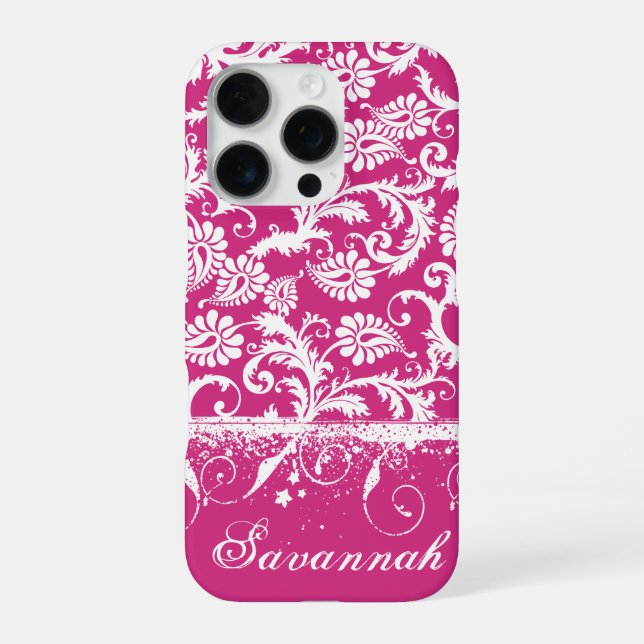 Personalised Pink Funky Damask iPhone Case (Back)