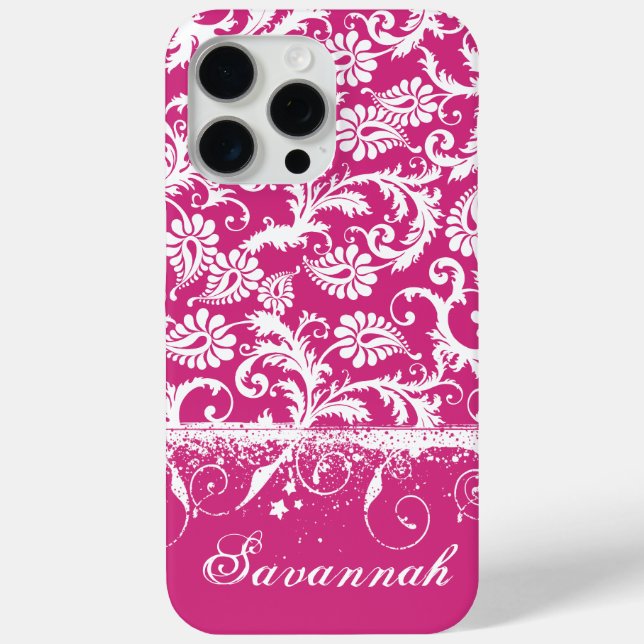 Personalised Pink Funky Damask iPhone Cover (Back)