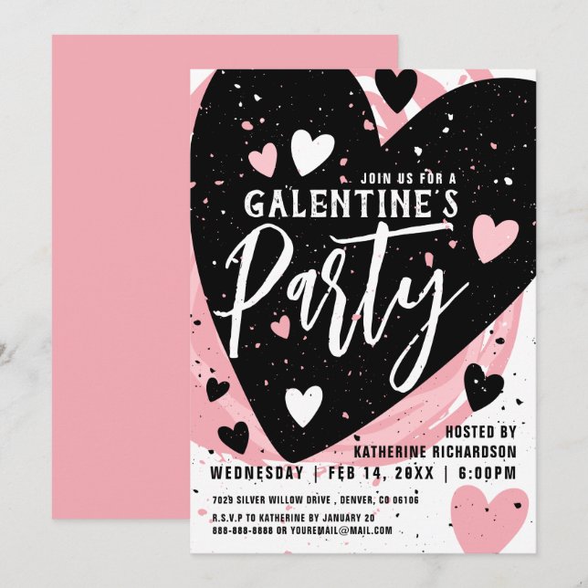 Personalised Pink Galentine's Day Dinner Party Invitation (Front/Back)