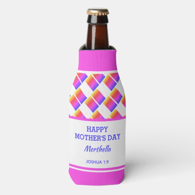 Personalised Pink Geometric Mothers Day Christian Bottle Cooler (Bottle Front)