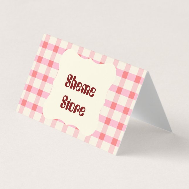 Personalised Pink Gingham Folded Business Card  (Front)