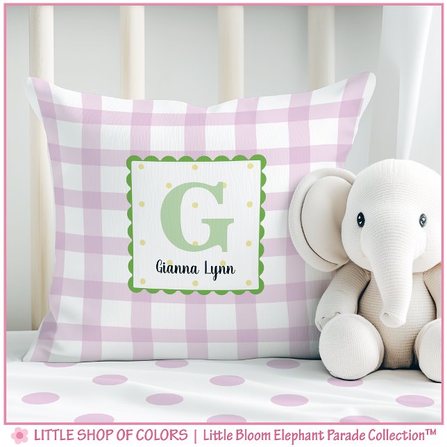 Personalised Pink Gingham Monogram Nursery Cushion (Creator Uploaded)