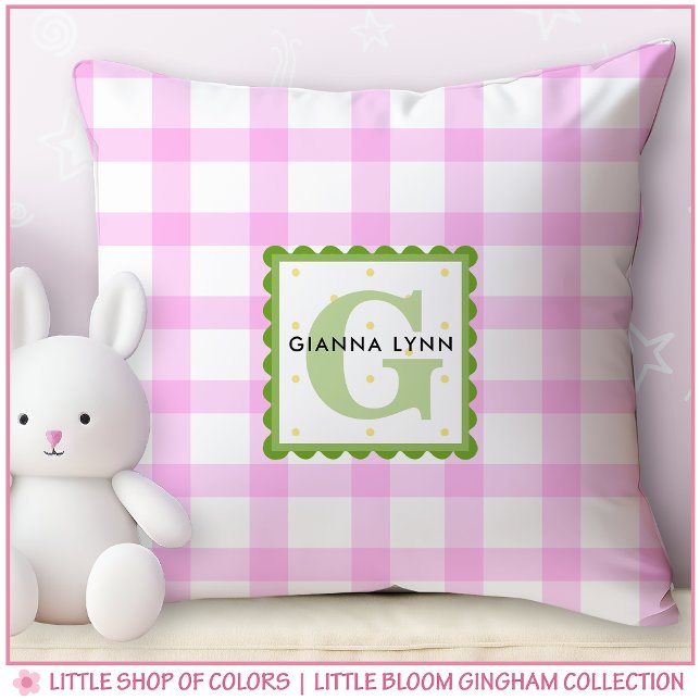 Personalised Pink Gingham Monogram Nursery Pillow (Creator Uploaded)