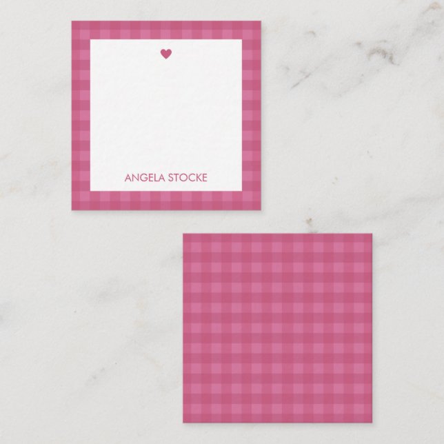 Personalised Pink Gingham Note Card (Front/Back)